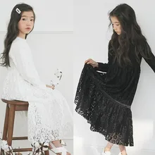 Кружевное платье для подростков; платье с длинными рукавами для маленьких девочек; цвет белый, черный; свадебное платье для маленьких девочек; детская одежда принцессы; сезон весна-осень; Мода года