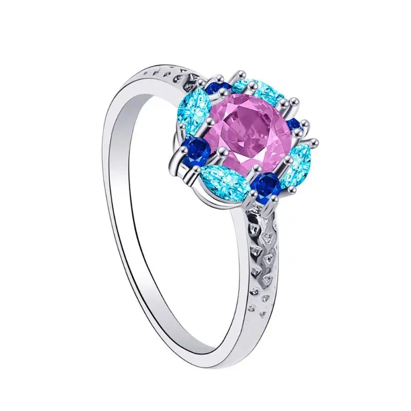 Colorful Zircon Ring Women Wedding Fashion Plating Rings Jewelry Gifts