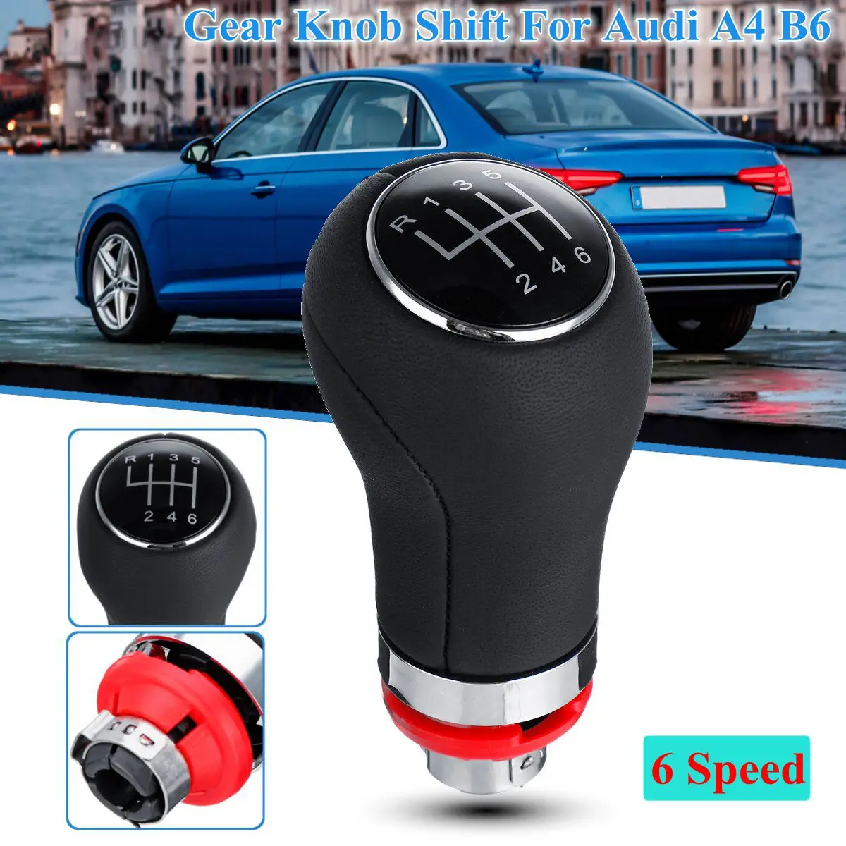 

5 Speed 6 Speed Gear Shift Knob For Audi 12mm Black PU Leather Gear Shift Knob For Audi A4 B6 2004 2005 2006 2007 2008 2009-2012