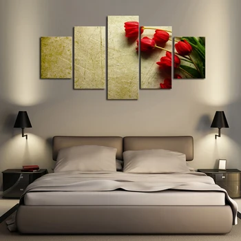 

Canvas Wall Art 5 Pieces Red Rose Scenery Paintings Animation Framed