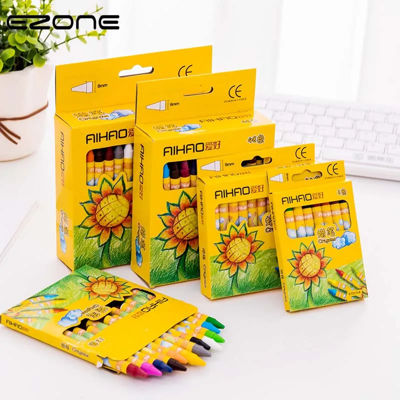 

EZONE 8/12/24 Colors Kids Non-toxic Wax Crayon Children Painting Graffiti Color Pen Creative Kawaii Pens For Kids Painting