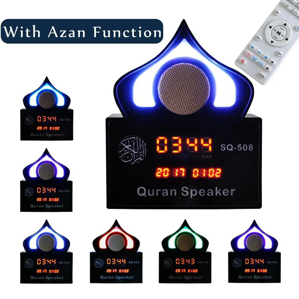 

Wireless Colorful Light LED Clock bluetooth Ramadan Remote Control Quran Speaker Azan Islamic Muslim MP3 Player Koran Translator