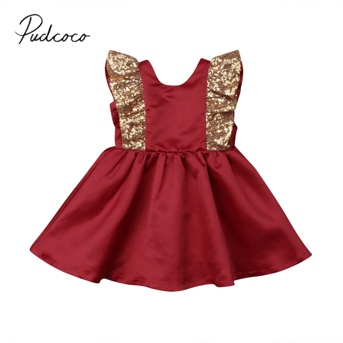 Брендовое Новое торжественное платье принцессы для маленьких девочек, платье с блестками и бантом, От 6 месяцев до 5 лет, рукав с открытой спиной, трапециевидный сарафан, оборки лепесток
