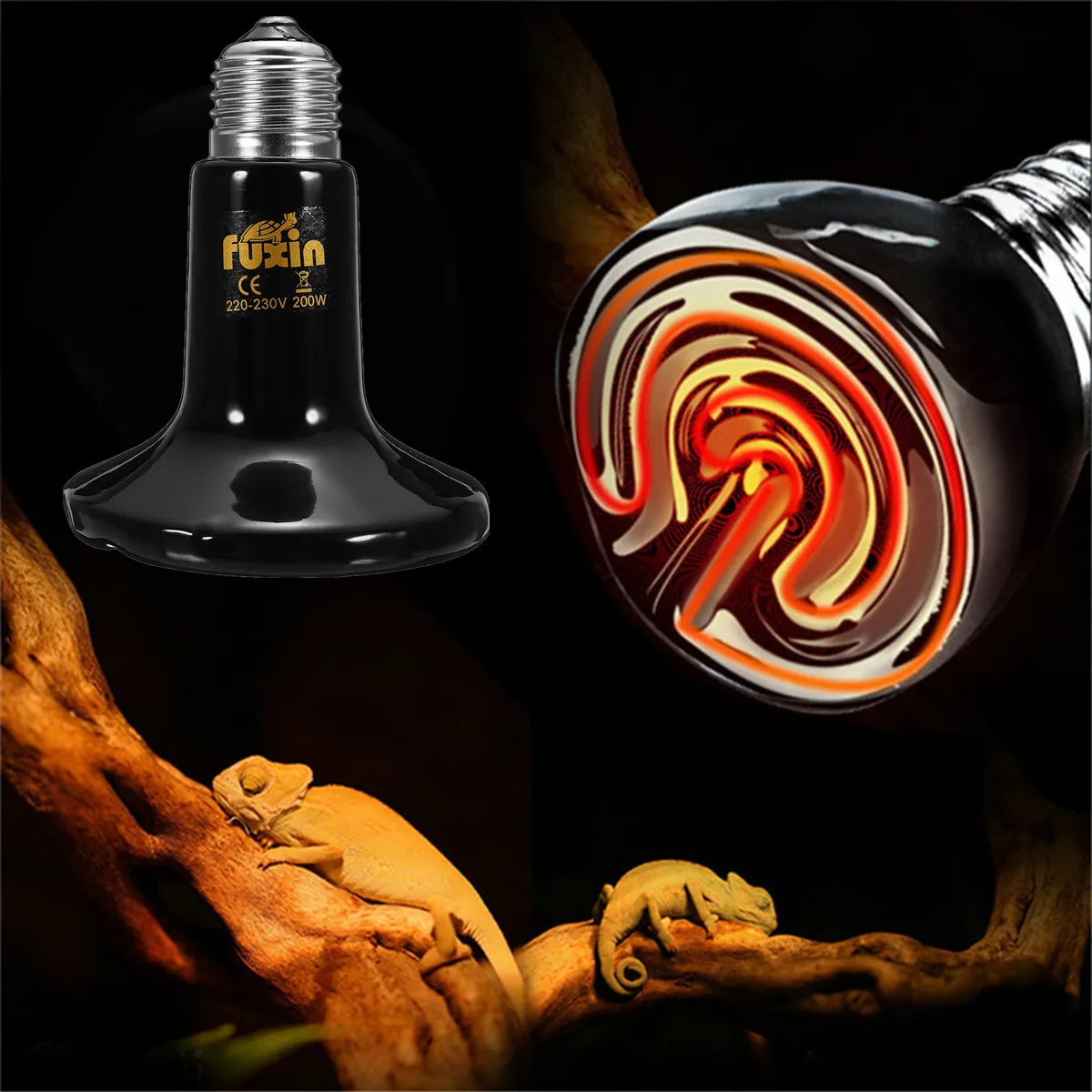 

100W/150W/200W E27 Socket Infrared Ceramic Heat Emitter Reptile Pet Brooder Lamp Bulb Holder EU/US/AU Plug Alloy Black 110V/220V