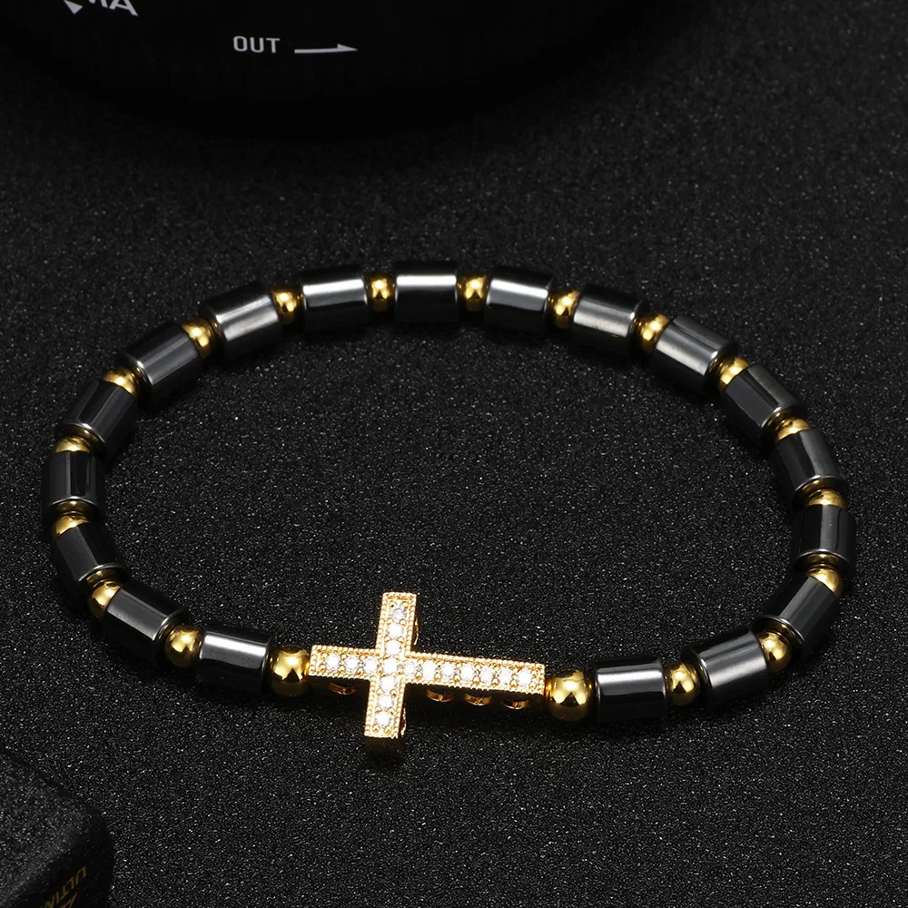 

2019 Explosion Models Men's Bracelet Alloy Beaded Cross Religious Bracelet Cross-border Jewelry Fashion Personality