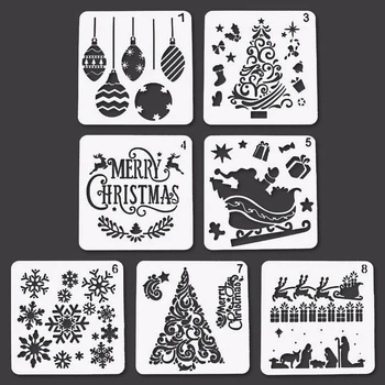 

7x Christmas Hollow Out Painting Templates Drawing Stencil DIY Craft Embossing Scrapbooking Paper Card Graffiti Board Tool Toy