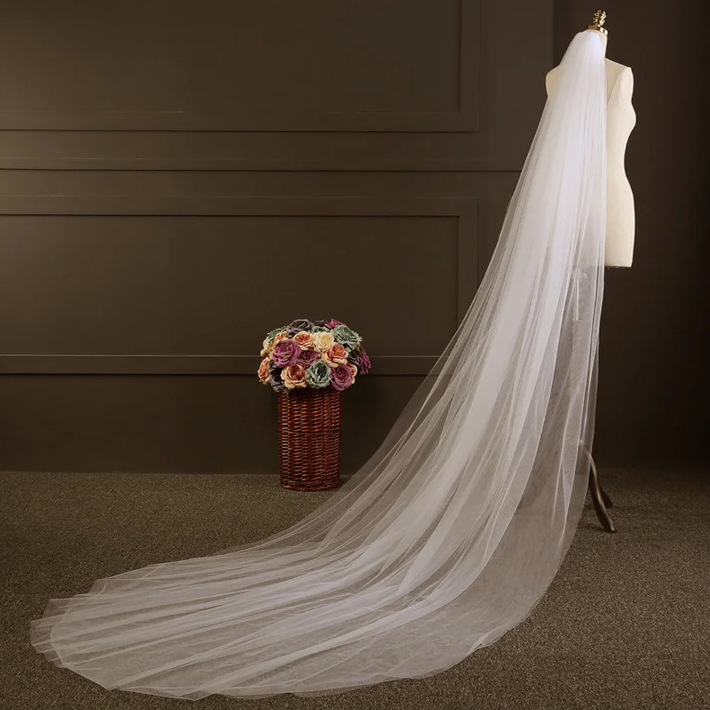 

Sweet Bridal Veil Romantic White Lace Wedding Veil 3 Meters Long Tail Veils Married Wedding Accessories