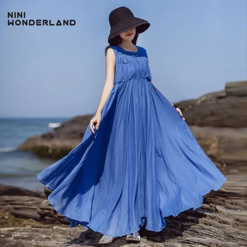 NINI WONDERLAND Летнее Длинное Платье в стиле бохо 2020 женские хлопковые однотонные