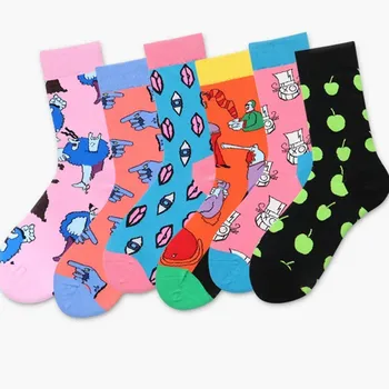 

PEONFLY Men Combed Cotton Socks Funny Happy Novelty Long Crew Socks Beatles Rock Crazy Fun Funky Skateboard Socks Colorful