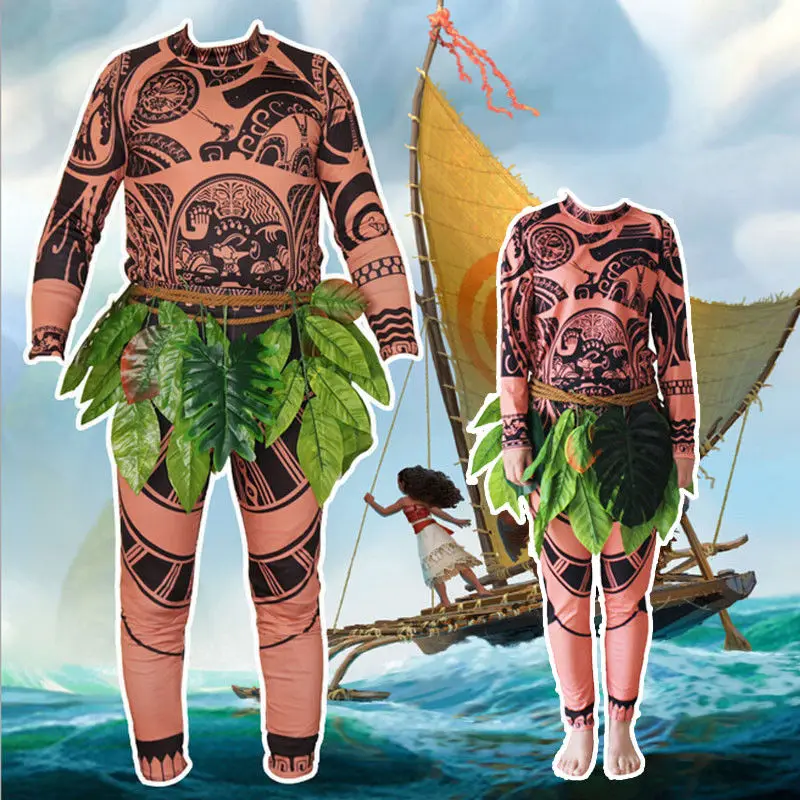 Футболка с татуировкой Моана Мауи для взрослых и детей на Хэллоуин, штаны, маскарадный костюм, одинаковые комплекты для семьи