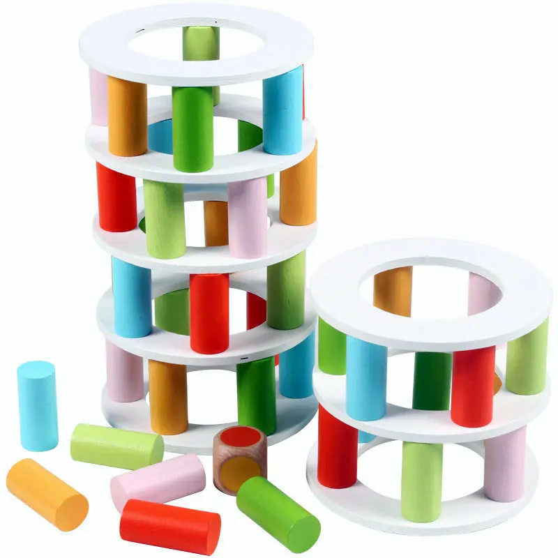 Multifunctional Disassembly Building Blocks Leaning Tower Pisa+Flight Chess Early Parent Child Intellectual Table Game Wood toys