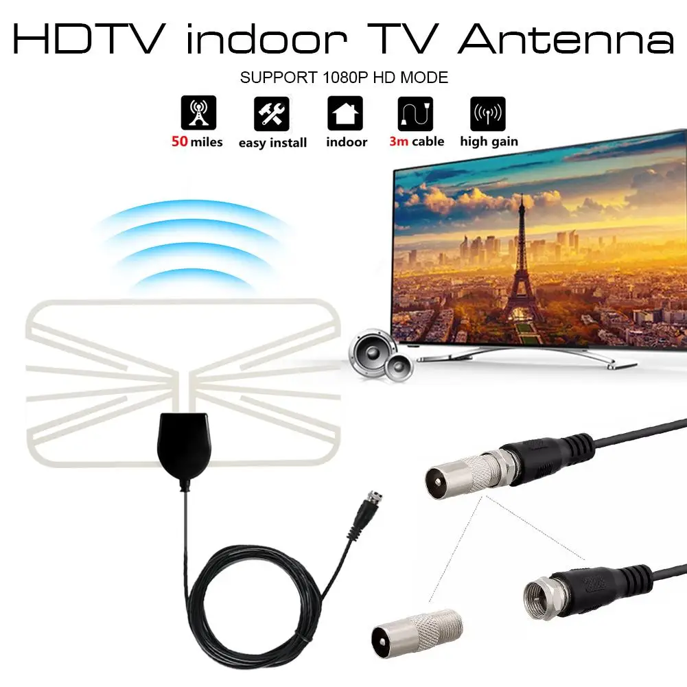 

3m Transparent Antenna Mini Indoor Digital HD TV Antenna Easy Installation With F To IEC Adapter Accessories For America Japan