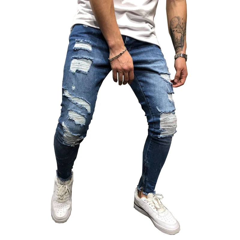 Men Ripped Skinny Jeans White Side 