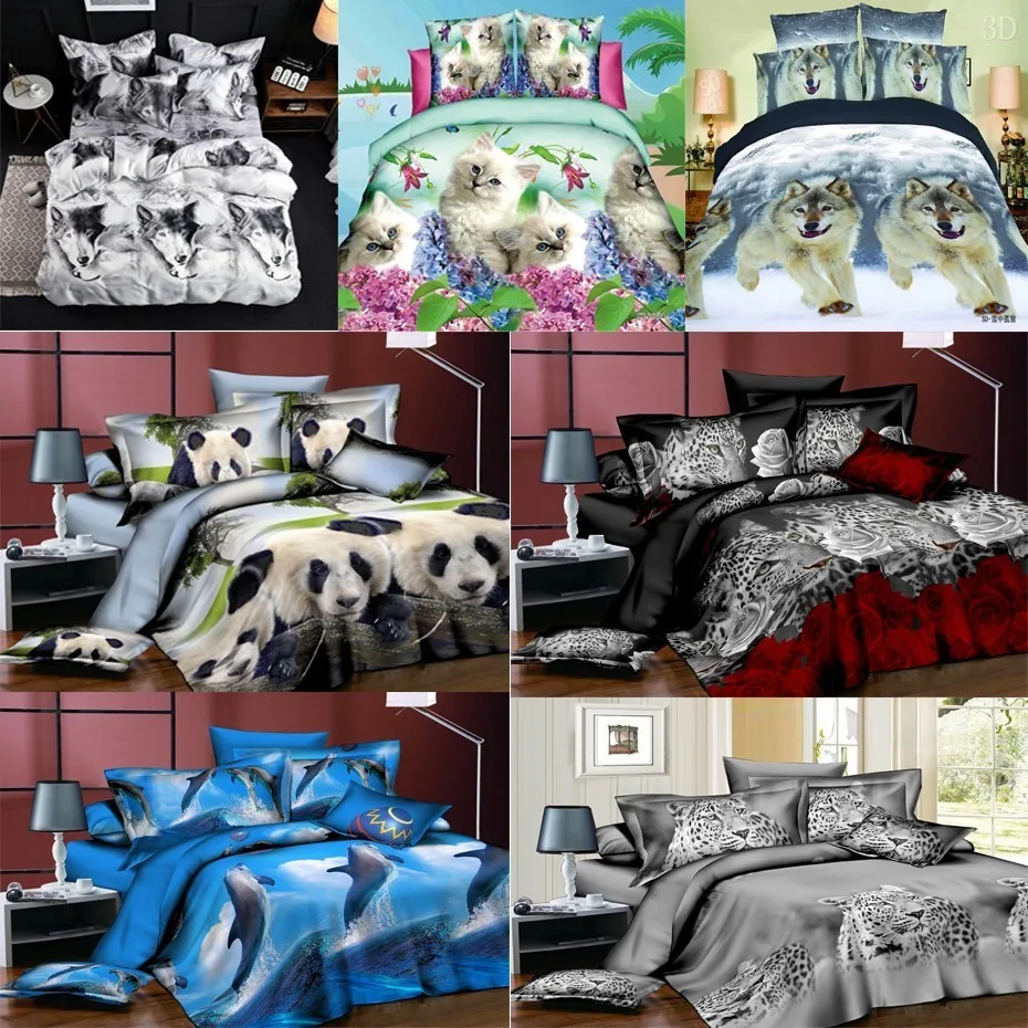 

3D Bedding Set Quilt Cover Pillow Case Animal Panda Tiger Cat Wolf Lion 3PCS/SET 2PCS/SET 1.5 M 2M Hot Sale
