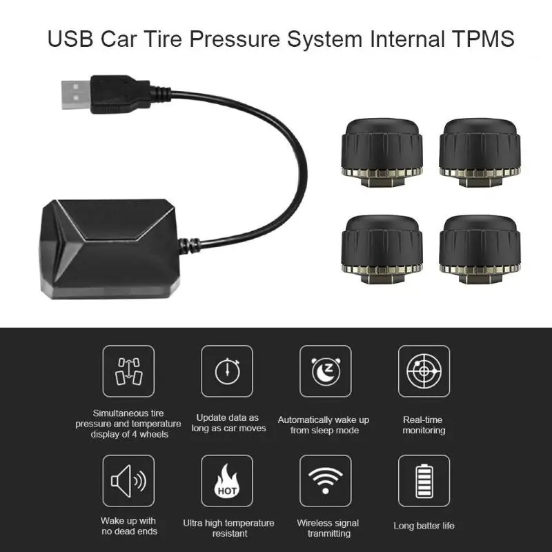 USB автомобильный TPMS монитор давления в шинах комплект сигнализации с 4 внешними