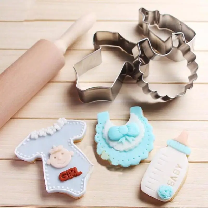 3pcs/set Cookie Mold Stainless Steel Baby Clothes Bibs Bottles Biscuits