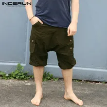 INCERUN летние модные Повседневное Для мужчин s брюки карго Шорты хлопковые шорты с заниженным шаговым швом карманы шорты для бега свободные пляжные шорты Для мужчин