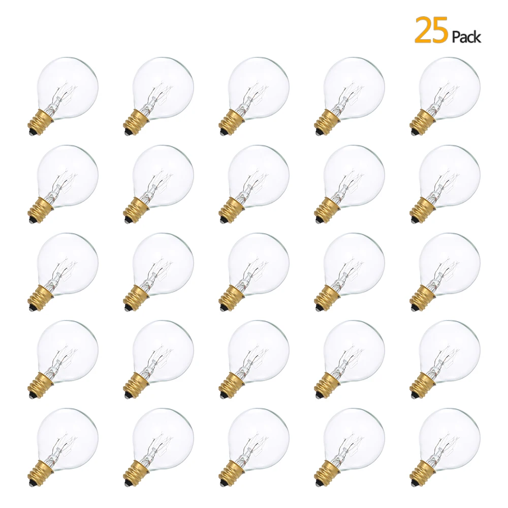 IP44 G40 Globe Tungsten Incandescent Bulb Lamp 25 Pack E12 Base Socket Holder for String Light Home Party Wedding Warm White