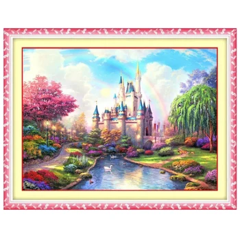 

Needlework DIY Cross Stitch Precise Printed Rainbow Castle Patterns Cross-Stitching Full Embroidery Sets For Embroidery Kits