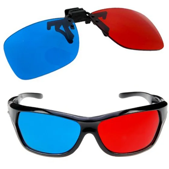 2x Red and Cyan Glasses Fits over Most Prescription Glasses for 3D Movies, Gaming and TV (1x Clip On ; 1x Anaglyph style)