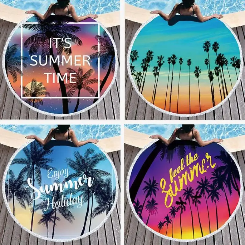 

Printed Tropical Leaves Flower Beach Towel Round Microfiber Beach Towels for Living Room Home Decor Coconut tree Bath Towels