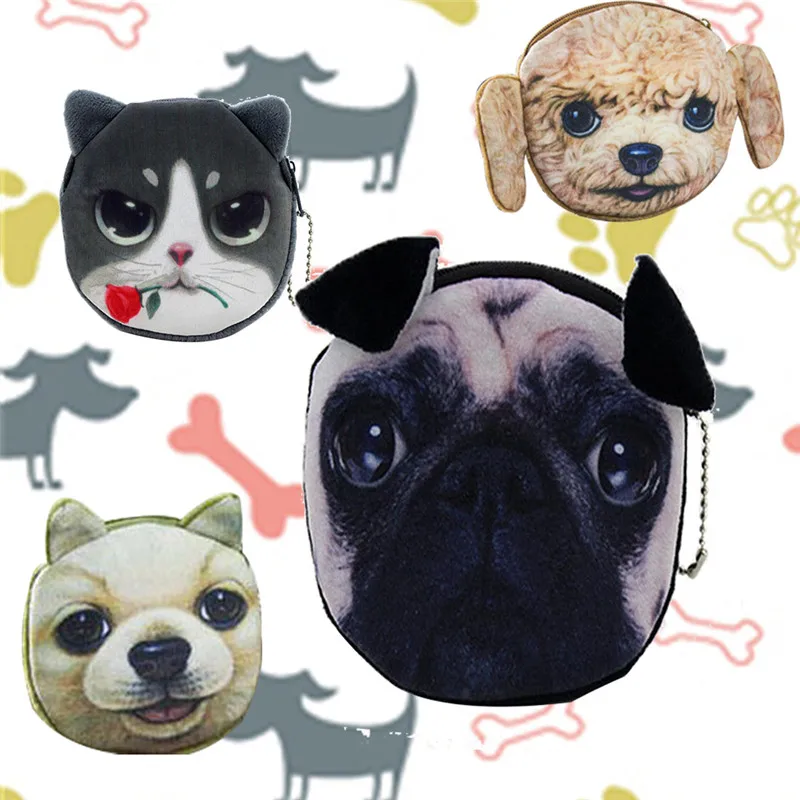 

New 2019 4 Colors Coin Purse Wallet Ladies 3D Printing Cats Dogs Animal Big Bace Change Fashion Cute Small Mini Zipper Bag Gifts