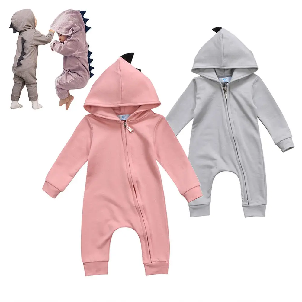 

0-24M Baby Boy Girl Hooded Romper Spring/Fall Dinosaur Romper