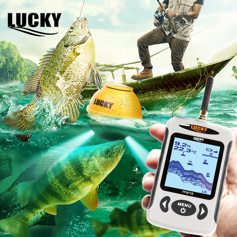 

Lucky Wireless Fishing Finder Echo Sounder Depth finder for boat Fishing 135ft/45M Russian Menu Fishfinder FFW718LA