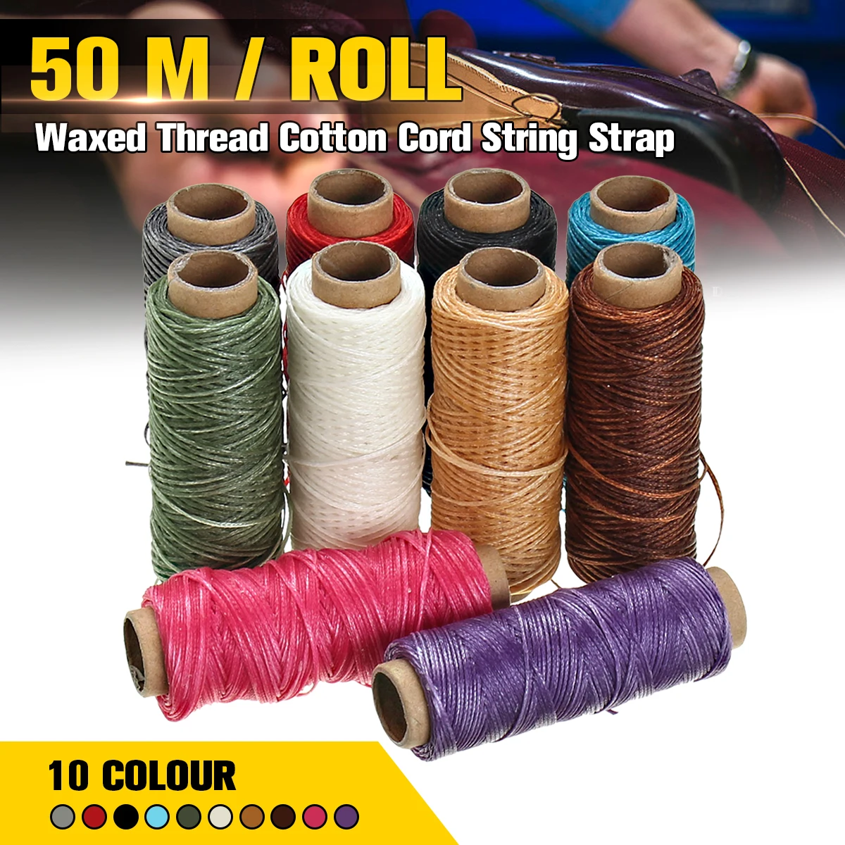 

1mm 50m/roll Waxed Thread Cotton Cord String Strap Hand Stitching Threads for Leather Handicraft Tool DIY Sewing Accessories