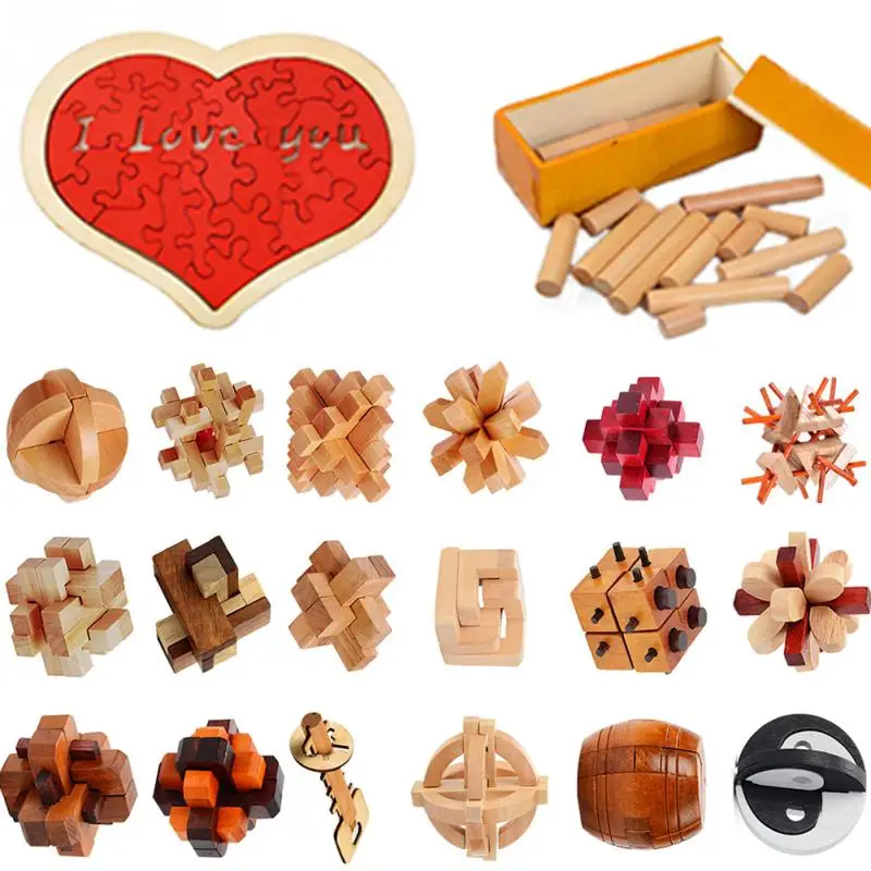 

Children Interlocking Puzzle Educational Toys Funny IQ Brain Teaser Kong Ming Lock Wooden Toys Kids 3D Puzzles Game Toy #05