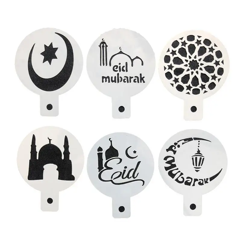 

6PCS Loaded Muslim Eid Al-Fitr Coffee Pull Flower Pastry Decoration Template Tool Barista Latte Art Cappuccino Accessories