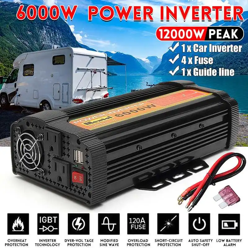 12000W пики USB Инвертор 12V 110V 6000W Авто модифицированный синусоидный инвентор с