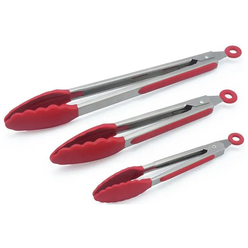 

Set 3 sizes Silicone Kitchen Tongs Sets Salad BBQ Tongs Stainless Steel cooking tools Bakeware Accessories