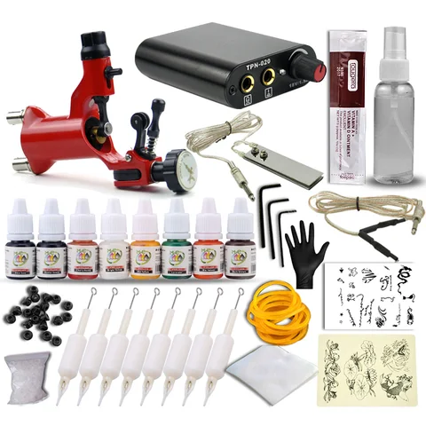 Kits de Alimentação Motor de Alta Qualidade da Tinta de Tatuagem Dragonfly Rotary Tattoo Machine Gun Shader & Liner 8 Cores Sortidas Tatoo Conjunto Pro