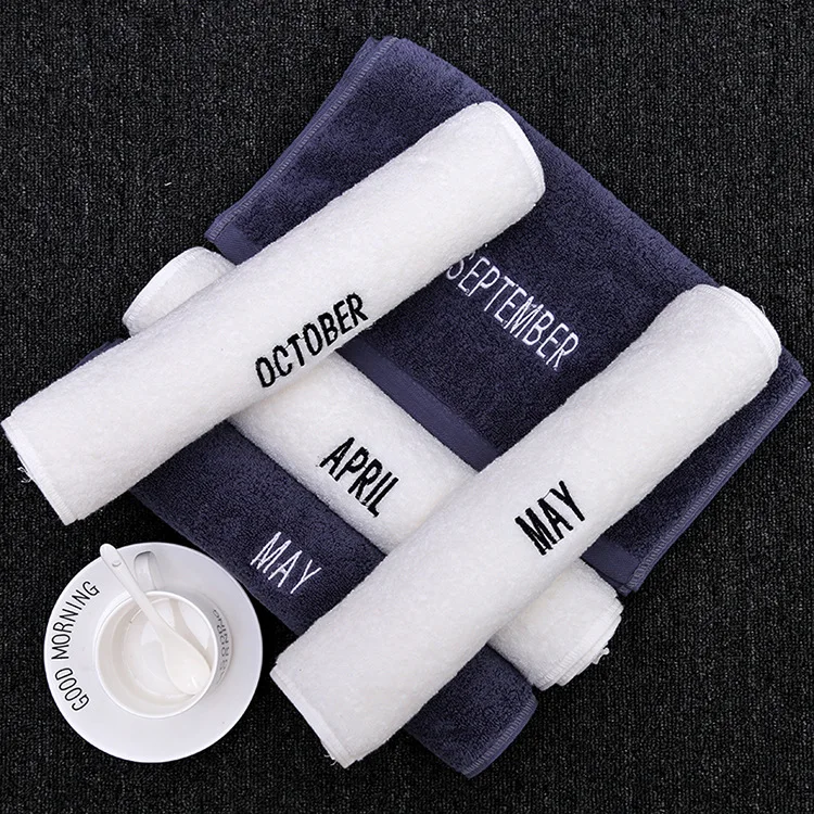 Хлопок вышивка 12 месяцев полотенце высокого качества белое полотенце для лица Спорт банное полотенце для рук ванная комната для дома отель свадьба матер