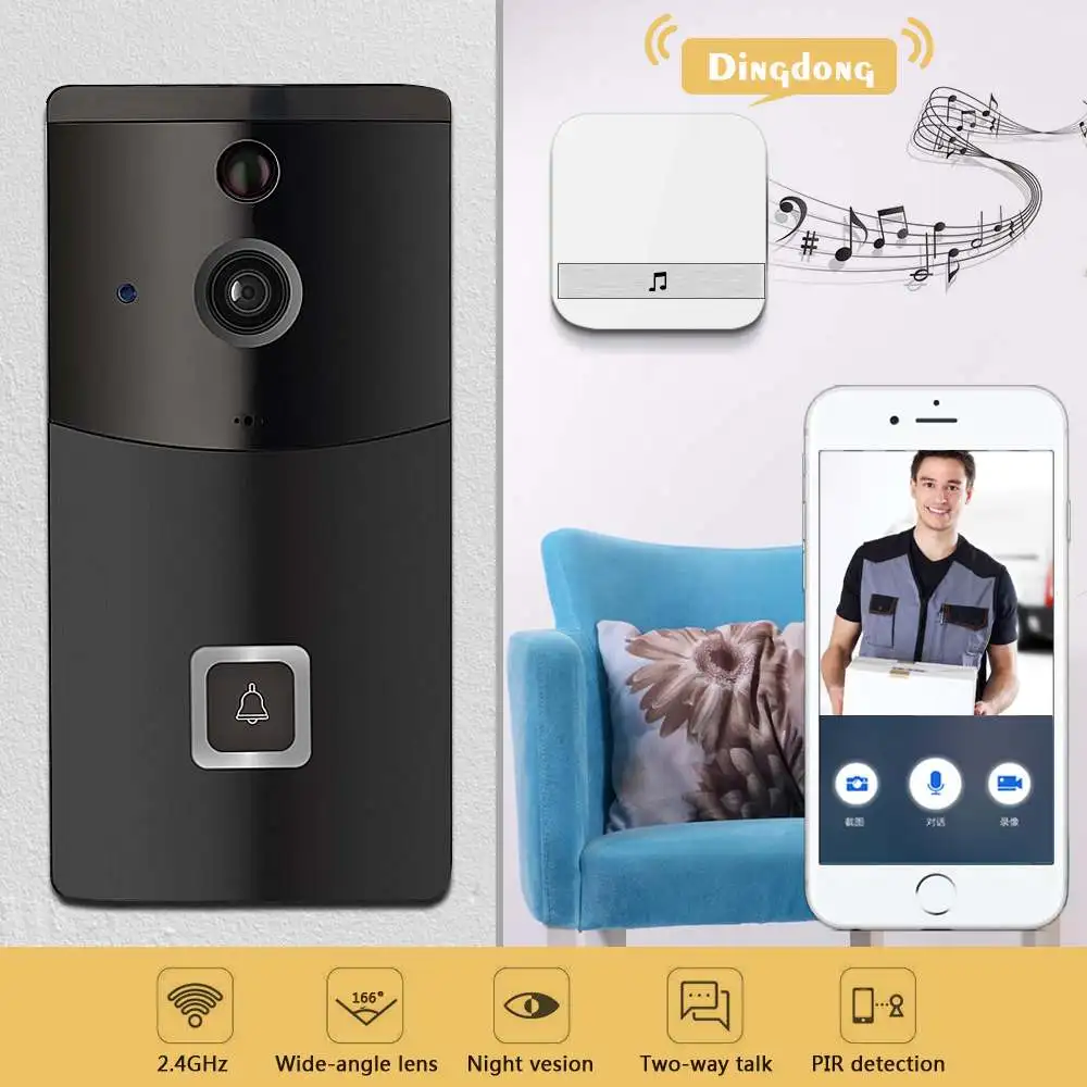 

Smart Video Doorbell WiFi Wireless Security DoorBell Visual Recording Low Power Consumption Remote Home Monitoring By Smartphone