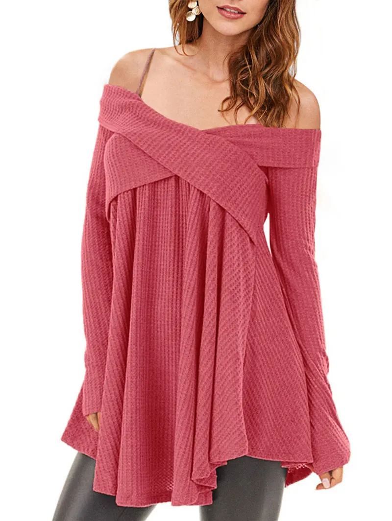 

Wipalo Open Shoulder Crisscross Tunic Sweater Women Autumn Pullover Sexy Casual Women'S Outwear Knitted Jumper Tops 2XL
