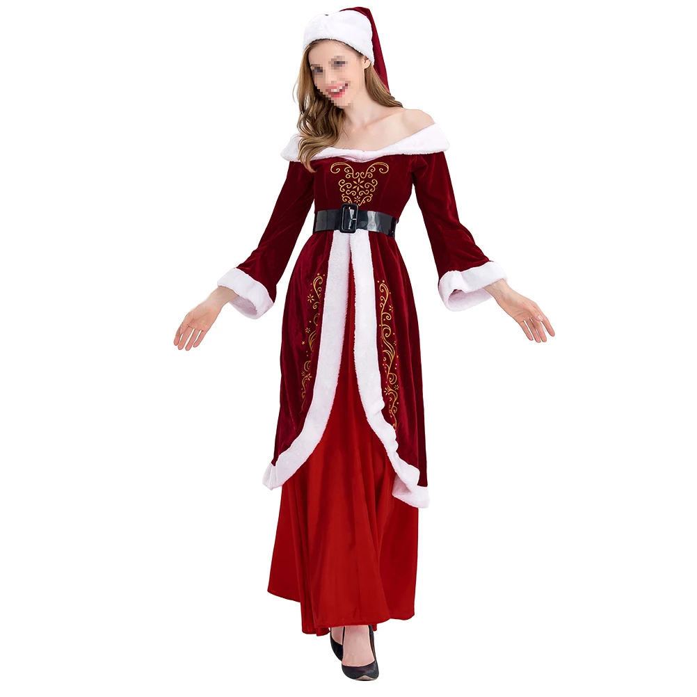 

Christmas Long Dress Set Santa Claus Winter Off Shoulder Costume Long Sleeve Ladies Females Christmas Decoration For Home