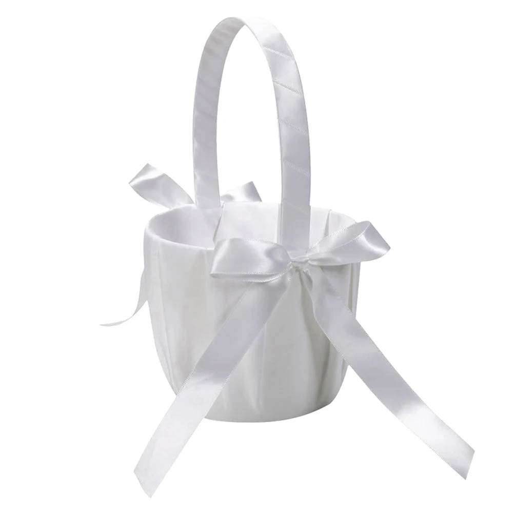 

Bowknot Decorated Satin Wedding Flower Basket for Wedding Ceremony Party