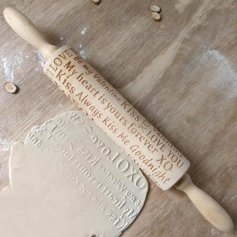 

Valentine Day Letters Embossing Rolling Pin Baking Cookies Noodle Biscuit Fondant Cake Dough Engraved Roller Sweet/Love/Rose