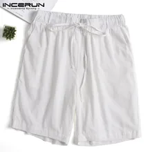 INCERUN Летние повседневные мужские хлопковые шорты цветные винтажные шорты до колена мужские свободные пляжные шорты на шнурке для отдыха