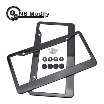

NS Modify 2pcs Carbon Fiber License Plate Frame Tag Cover Holder Fit Vehicles USA Canada Standard License Plate Frame Black