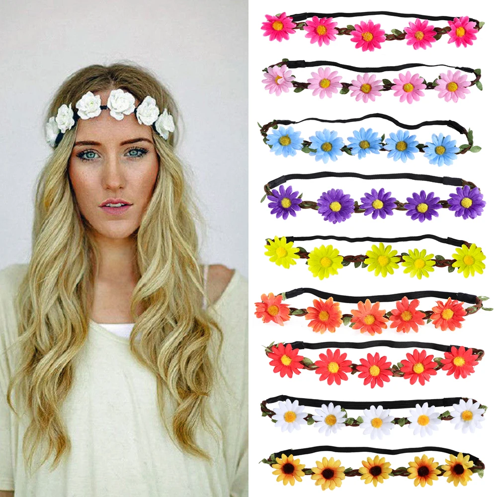

Hawaiian Sunflower Crown Hair Band Luau Party Leis Garland Wreaths Tropical Beach Theme Party Favors