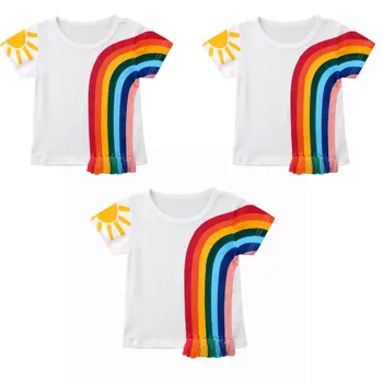 

Pudcoco Girl T-Shirt 1Y-6Y Fashion Kids Baby Girls Casual Rainbow Tassel Patchwork Cotton T-shirt Tops