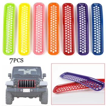 

7pcs 34*7*1.5cm ABS Colorful Car Exterior Insert Mesh Trim Front Grille Cover Decoration Stickers For Jeep Wrangler TJ 1997-2006