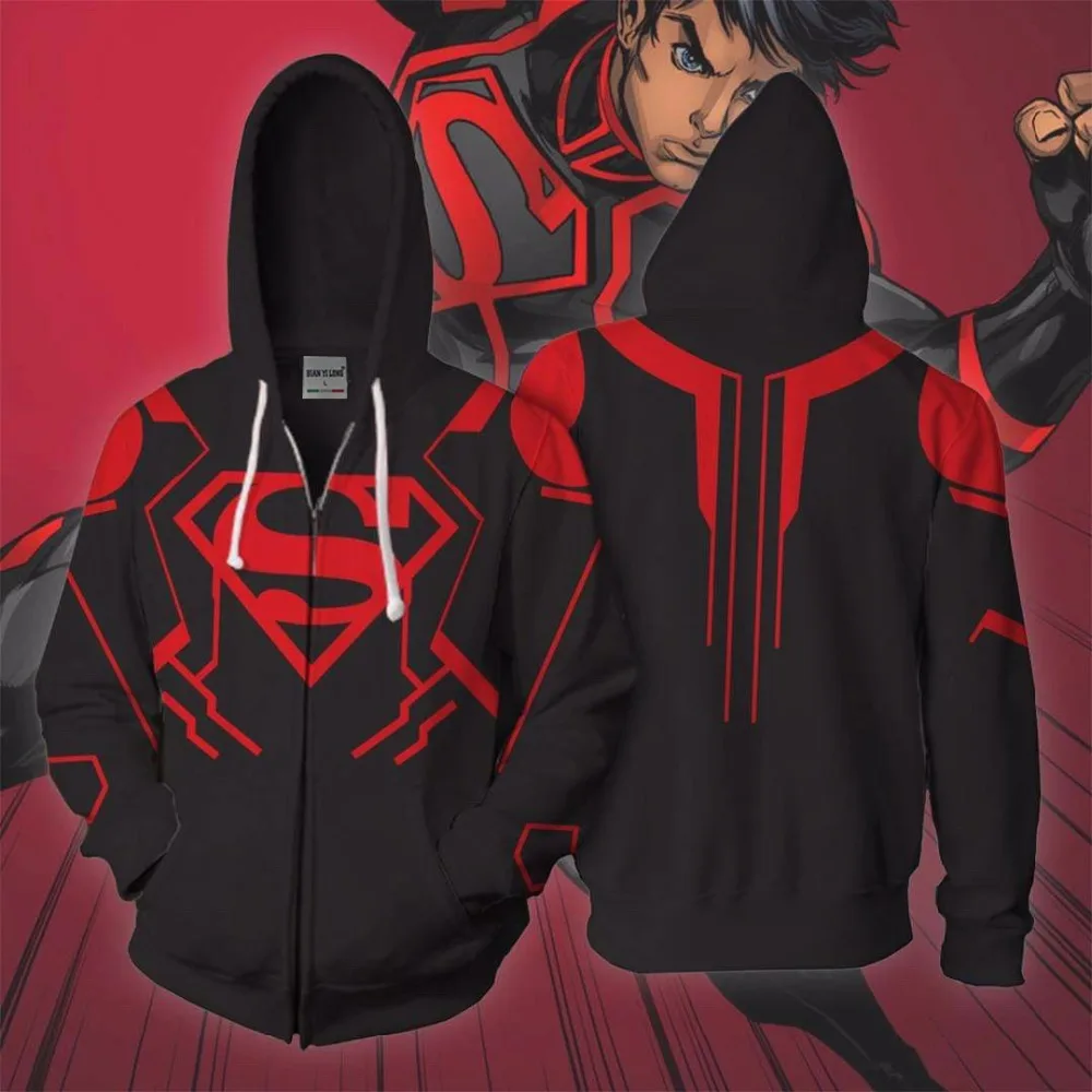 

2019 new fashion zipper hoodie male Superboy personalized print hoodie Superboy zipper hoodie hooded hip hop top