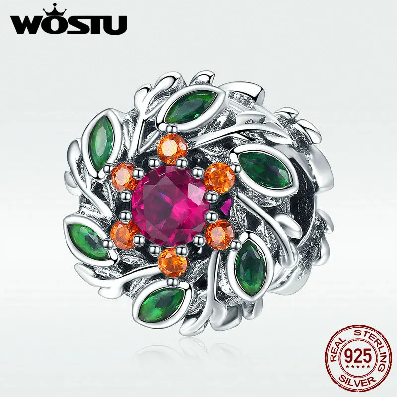 WOSTU Горячая Мода Настоящее серебро 925 пробы надеюсь венок Бусины Подходит Шарм