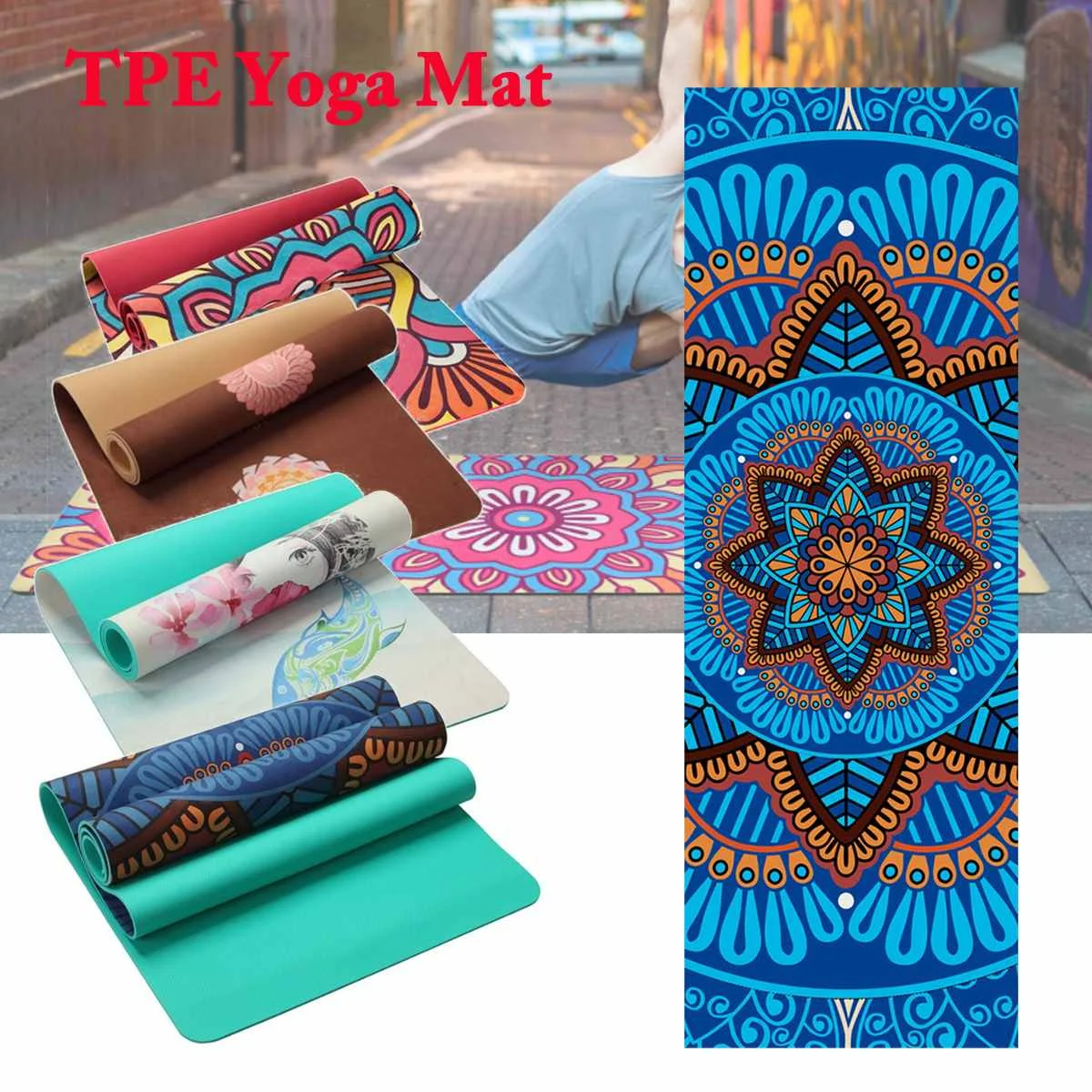 183*61cm 5mm TPE Yoga Mat Non Slip Carpet Mat Exercise Sports Gym