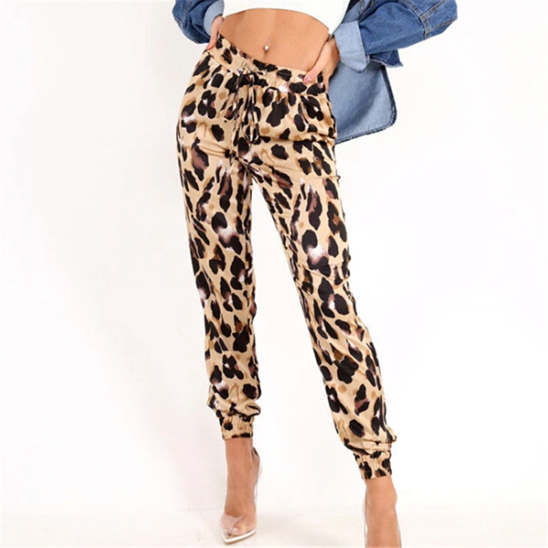 Модные штаны с леопардовым принтом, женские брюки с высокой талией, сексуальные женские Вечерние брюки с эластичной резинкой на талии, женские свободные брюки-карандаш с карманами