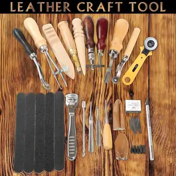 

High Quality 20Pcs Tools for Leather Craft Sewing DIY Hand Stitching with Awl Edge Creaser Mat Tools for Leather Working New